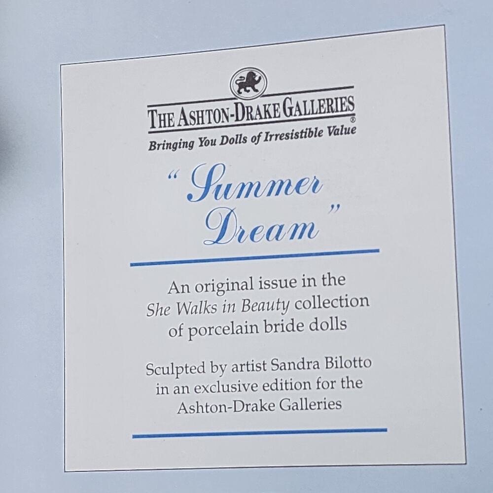 Ashton-Drake “Summer Dream” Artist Sandra Billoto - Porcelain Bride Doll #93743 - Picture 7 of 11